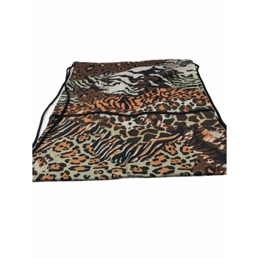Leopard Drawstring Backpack‎ with Zipper Pockets